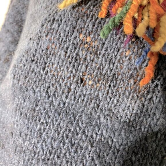 Vintage World Folk Art Imports Blue Wool Knit Sweater With Rainbow Fringe Trim M - Picture 6 of 15